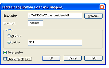 Figure 2: Use this dialog box to add application extension mapping.