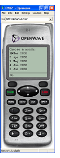 Figure 2: The Mobile Forms calendar control renders differently depending on the type of mobile device. In IE it displays an entire month at once, while on a WAP phone you need to drill down to get the date.